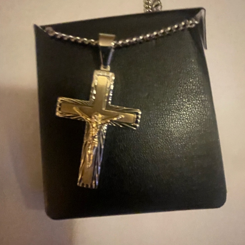 New Mens Stainless Steel Cross Pendant Necklace Basket Chain